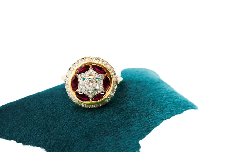 Bague 53 Bague ronde or bicolore, diamants et rubis 58 Facettes 250048