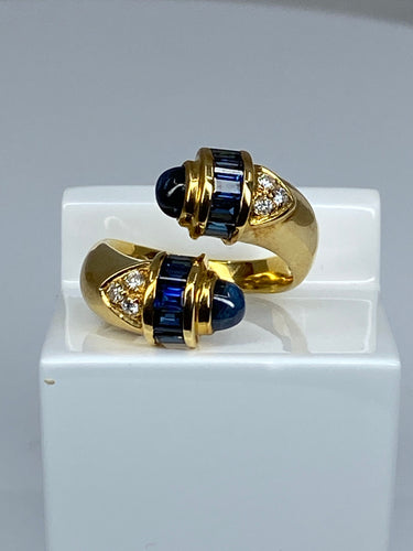 Bague toi et moi en Or jaune, saphirs et diamants