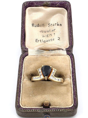 Bague 52 Bague en or jaune avec saphir et diamants 58 Facettes