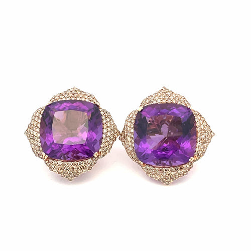 Boucles d'oreilles Piranesi - boucles d'oreilles or rose améthyste et diamants 58 Facettes