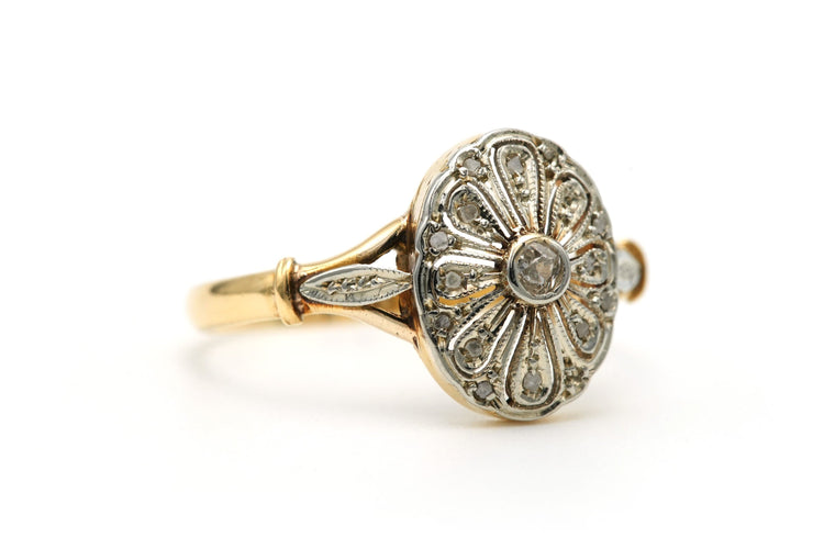 Bague 57 Bague Art Déco - Bague en or jaune et blanc 18k et diamants taille rose 58 Facettes B795