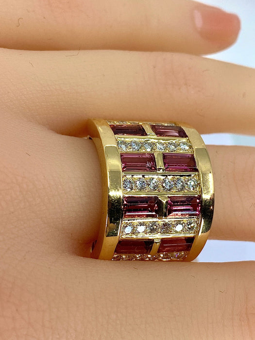 Bague 57 Bague or jaune tourmalines roses et diamants 58 Facettes AB403