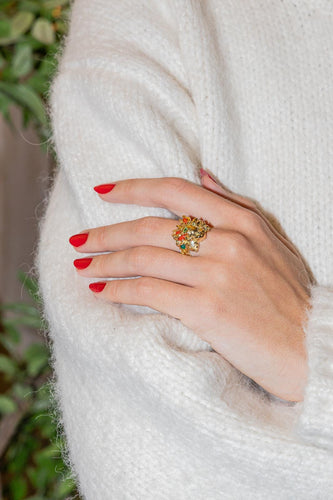 Bague 52 Bague Cocktail Or jaune Corail, Péridot, Perle 58 Facettes 2709310CN