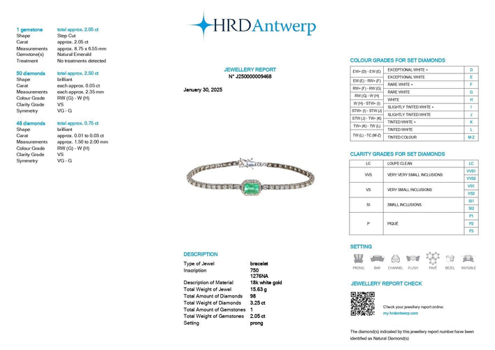 Bracelet Bracciale en or blanc 18 carats avec diamants et émeraude 58 Facettes