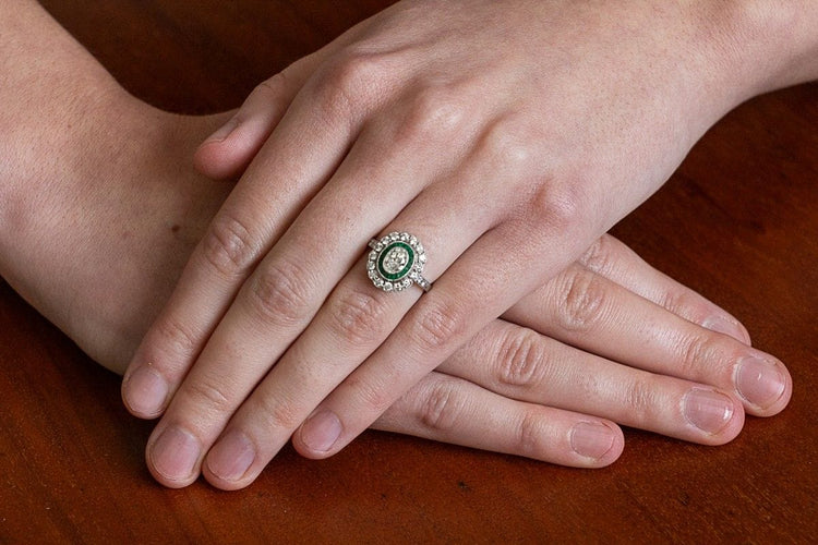 Bague 52 Exclusive platinum ring, 1.00ct diamonds, emeralds, mid-20th century 58 Facettes 11080