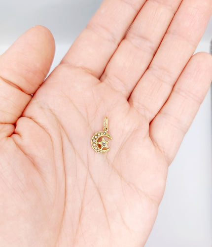 Pendentif Pendentif antique croissant de lune et étoile en or 18k, perles et diamant 58 Facettes A06528