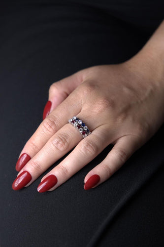 Bague demi alliance Or blanc Rubis, Diamant