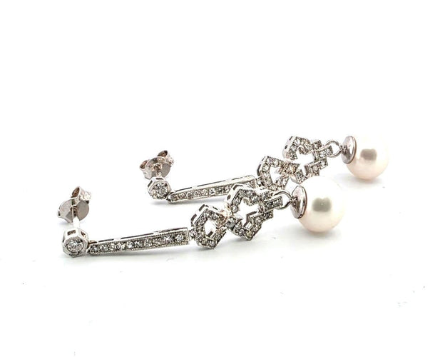 Boucles d'oreilles Boucles d'oreilles en platine avec perles et diamants 58 Facettes