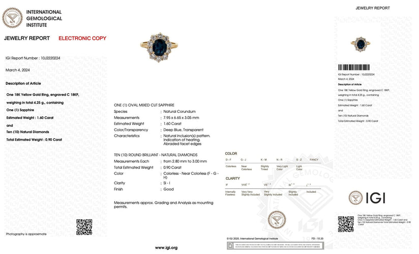 Bague 52 Bague cocktail vintage 1,60 carat saphir et diamants certifiés IGI 58 Facettes