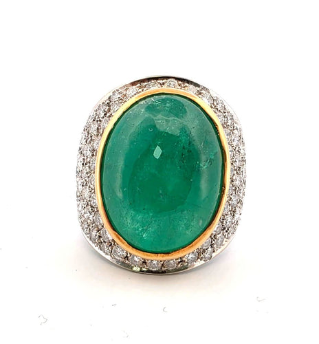 Bague 54 Bague en or 18 carats avec émeraude colombienne et diamants 58 Facettes