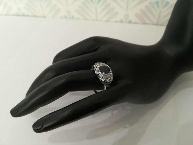 Bague 55 Bague Art Déco Saphir Diamants 58 Facettes