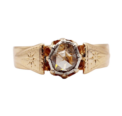 Bague 55 Bague chevalière antique or rose diamant taille rose (circa 1900) 58 Facettes A06285
