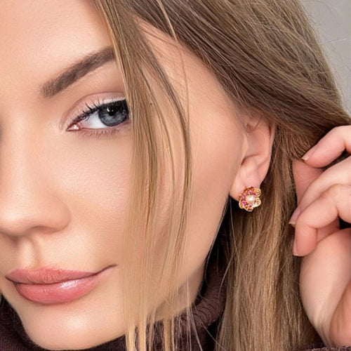 Boucles d'oreilles Dormeuse Or Jaune 18k Perle & Rubis 58 Facettes F2BO-GS29811-07