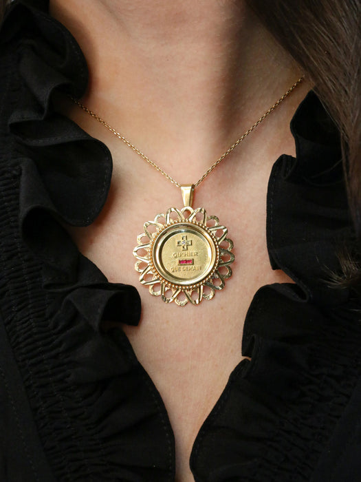 AUGIS - Médaille amour ronde or Plus qu'hier moins que demain or jaune, diamant, rubis