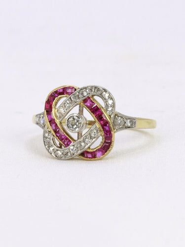 Bague 54 Bague Belle Epoque or jaune diamants rubis calibres 58 Facettes 1128.7