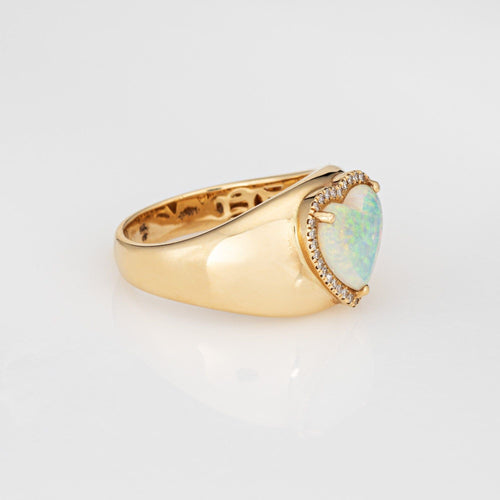 Bague 54 Bague en or jaune avec diamants et opale en forme de cœur 58 Facettes G14054