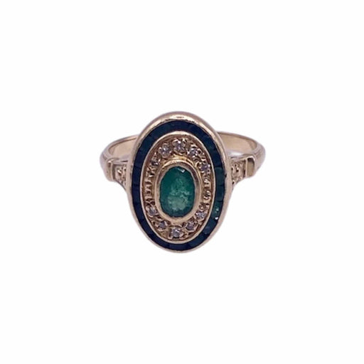Ring 54 Art Deco Ring Yellow Gold Emeralds & Diamonds 58 Facettes 19-GS32949