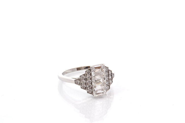 Bague 53 Bague diamants de taille émeraude en platine 58 Facettes 27425-27427-27428-27763