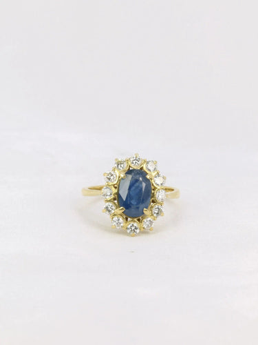 Bague Bague marguerite vintage or diamants saphir ovale 58 Facettes J164