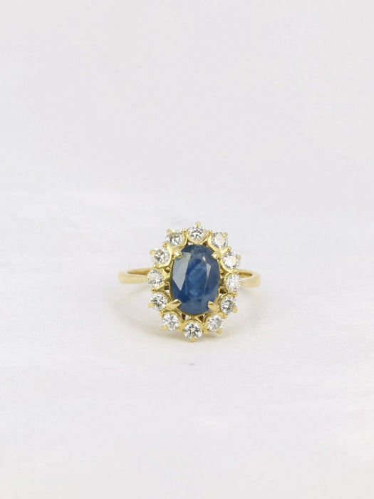 Bague Bague marguerite vintage or diamants saphir ovale 58 Facettes J164