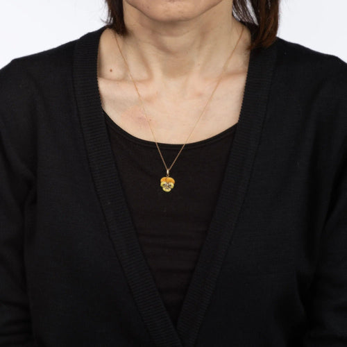 Collier Collier Antique Art Nouveau Pensée Or, Émail Jaune, Perle 58 Facettes G13353