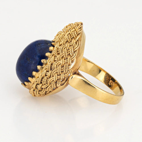 Bague Bague vintage en lapis-lazuli en or jaune 18 carats Taille 5,75 Cocktail Bijoux de luxe 58 Facettes G13405