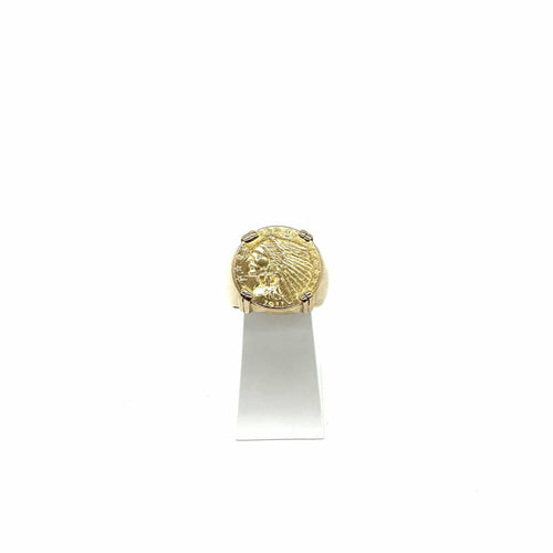 Bague 54 Chevalière porte-pièce tête d'indien or jaune 58 Facettes Z1351731