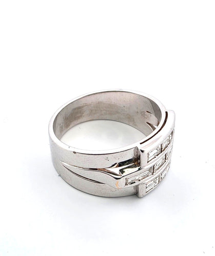 Anello a fascia en or blanc 18kt et diamants baguette