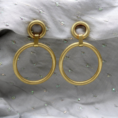 Boucles d'oreilles Vintage 14K Gold Florentine Finish Double Hoop Earrings 58 Facettes
