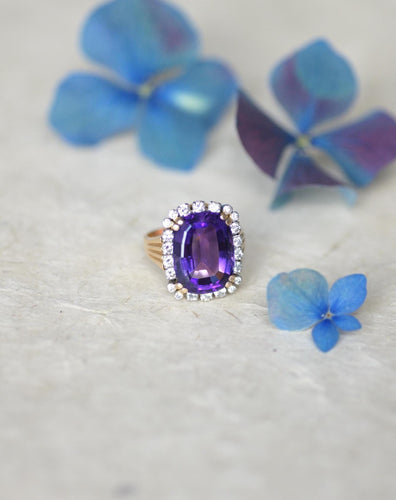 55 Bague Cocktail Améthyste et Diamants 58 Facettes