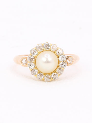 Bague 53 Bague marguerite or rose perle diamants 58 Facettes 1174.5