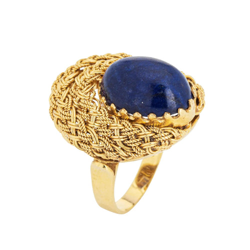 Bague Bague vintage en lapis-lazuli en or jaune 18 carats Taille 5,75 Cocktail Bijoux de luxe 58 Facettes G13405