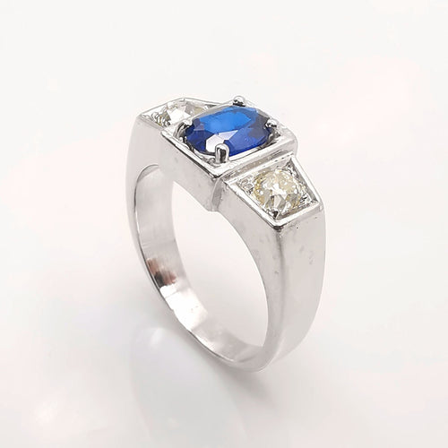 Bague 53 Bague ancienne or blanc saphir & diamants 58 Facettes