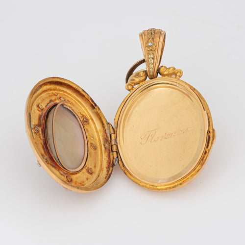 Pendentif Médaillon portrait victorien ancien en or jaune avec perles 58 Facettes G12449