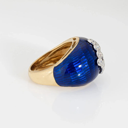 Bague Royal Blue Enamel Dome Ring Diamond Vintage Sz 5 18k Yellow Gold Fine Jewelry 58 Facettes G13650