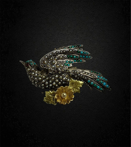 Broche colombe avec microperles et turquoises