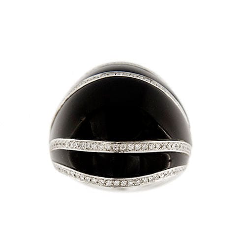 Bague 56 CHIMENTO - Bague à bande bombée avec onyx et diamants 58 Facettes 30476
