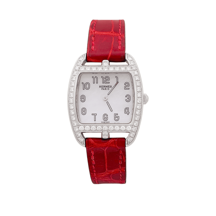 Montre Montre Hermès, "Cape Cod Tonneau", en acier et diamants sur cuir. 58 Facettes 34299