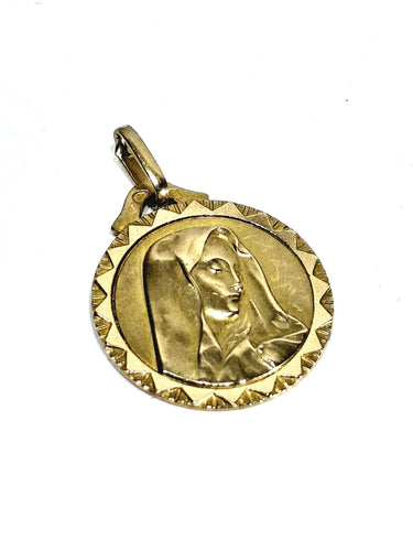 Pendentif Médaille de la Vierge en or champagne 18 carats 58 Facettes
