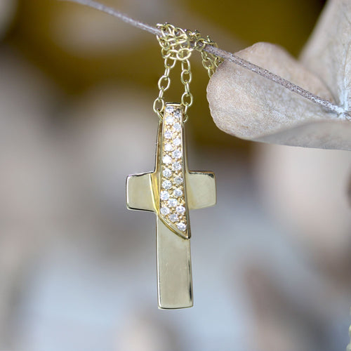 Collier Croix or jaune diamants d'occasion 58 Facettes 24-328