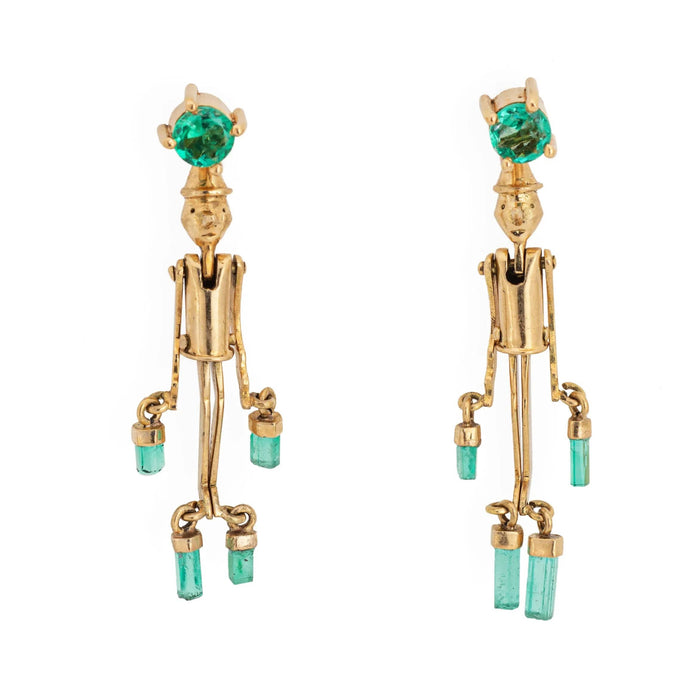 Boucles d'oreilles Boucles d'oreilles Pinocchio Emeraude Articulées Or Jaune 58 Facettes