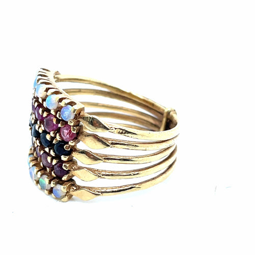 Bague 56 Bague De Harem Rubis Saphirs Opales Or Jaune 58 Facettes