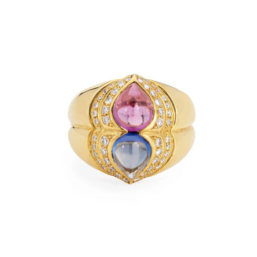 52 Chopard Ring - Yellow Gold Pink & Blue Sapphire Ring 58 Facettes G13362