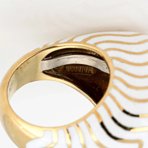 Bague Bague vintage David Webb en émail blanc, forme bombée, taille 6, bijou d'occasion de qualité 58 Facettes G13644