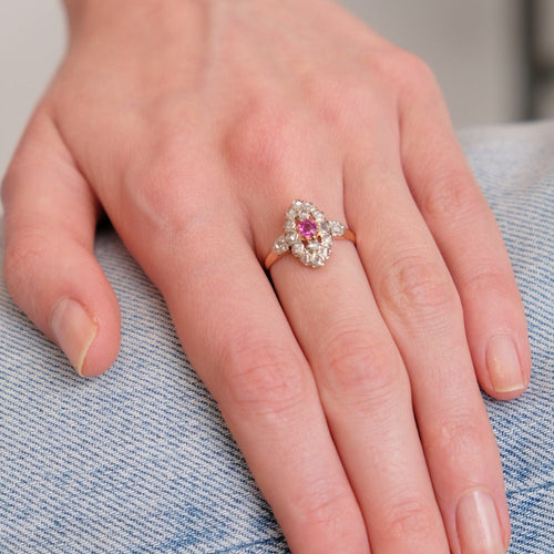 Bague 55 Bague Ancienne Rubis & Diamants 58 Facettes