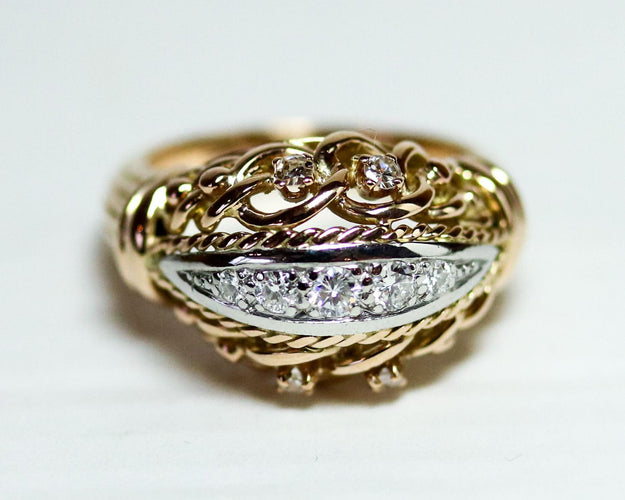 Bague 55 Bague 1950 Cocktail Or Diamants 58 Facettes C2099