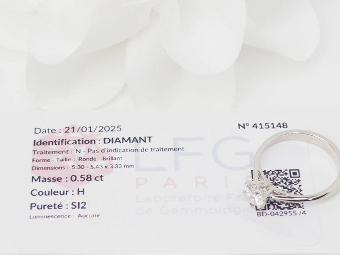 Bague 52.5 Bague solitaire en or blanc et diamant 0.58ct 58 Facettes 28293/31331