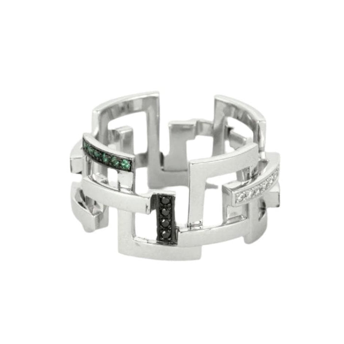 Bague 52 MELLERIO - Bague or blanc, diamants, diamants noirs et émeraudes 58 Facettes J1WG334-ED52