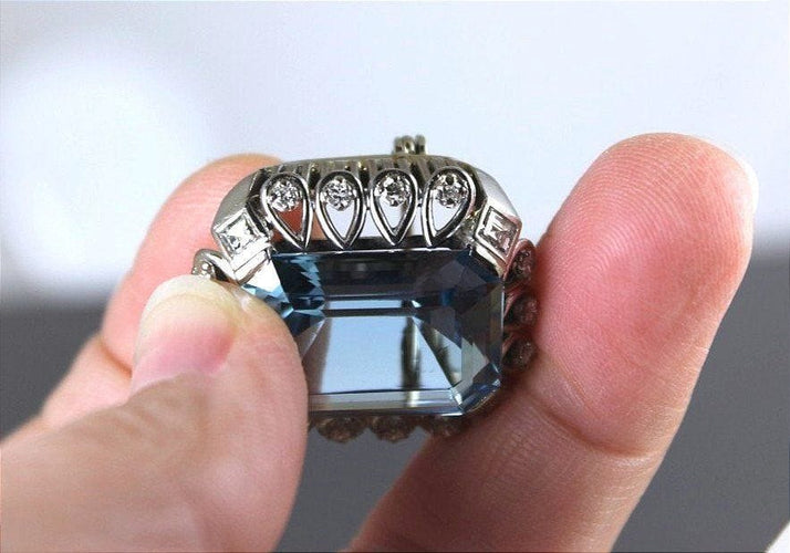 Broche Broche or blanc, aigue marine et diamants 58 Facettes