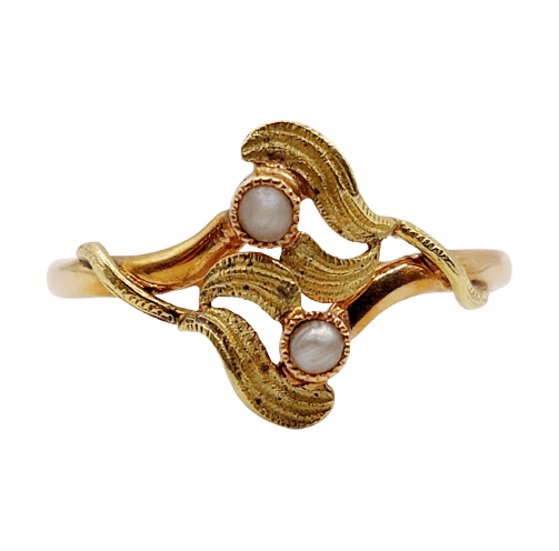 Bague 58 Bague Toi et Moi Art Nouveau or rose et jaune et perles (circa 1910) 58 Facettes A06373